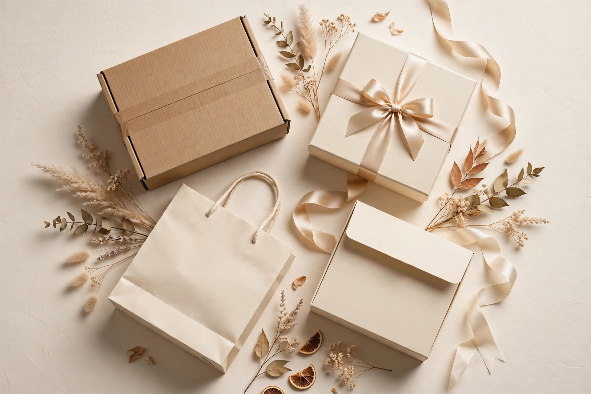 Assortment of premium custom packaging boxes and bags