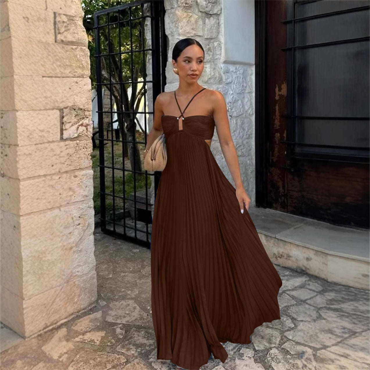 Robe Halter Plissée Sérénité