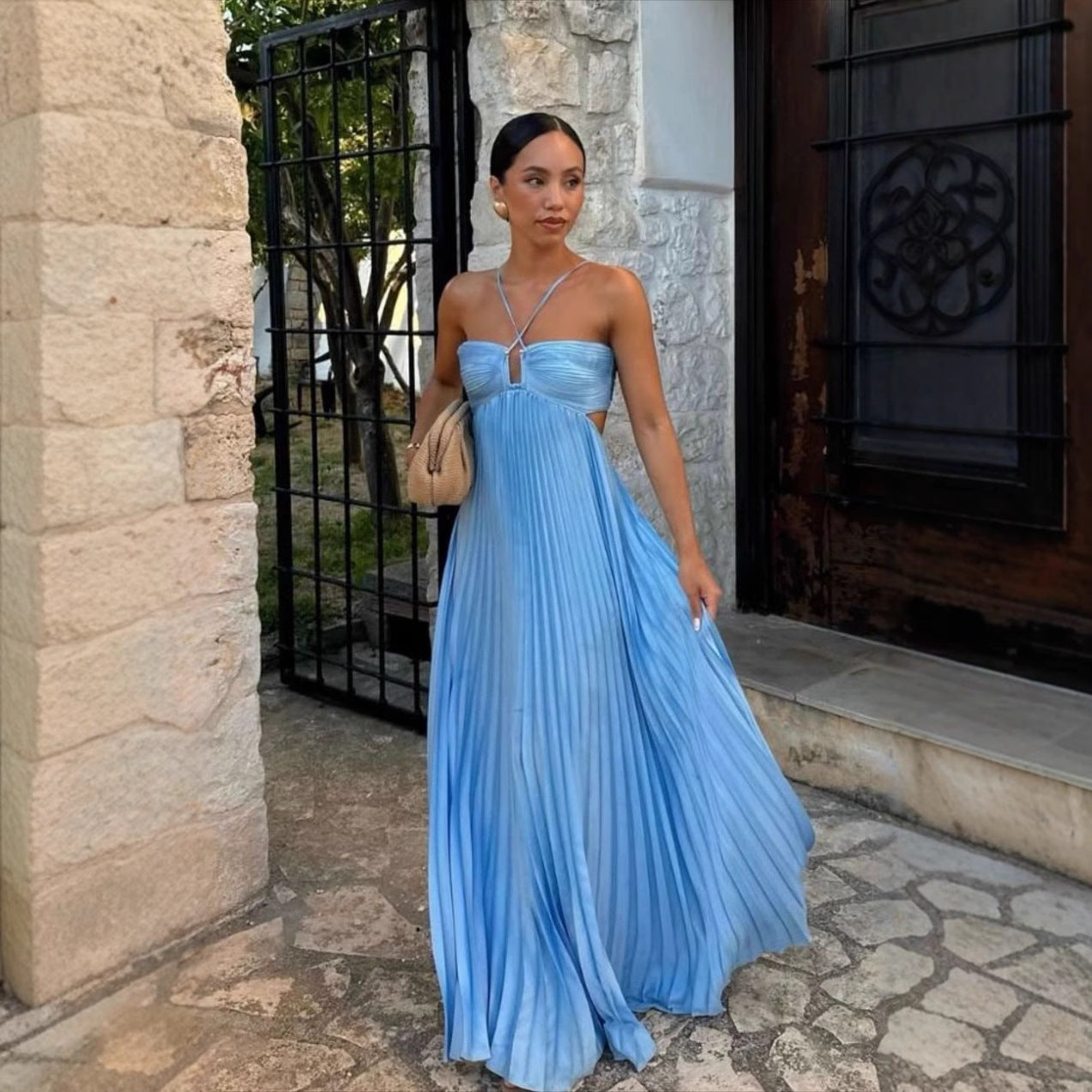 Robe Halter Plissée Sérénité